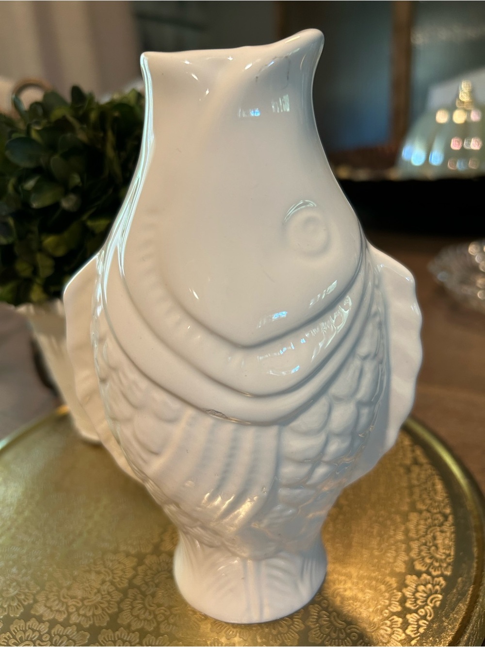 Home Essentials White Ceramic Fish Pitcher from the Vintage Fish Collection